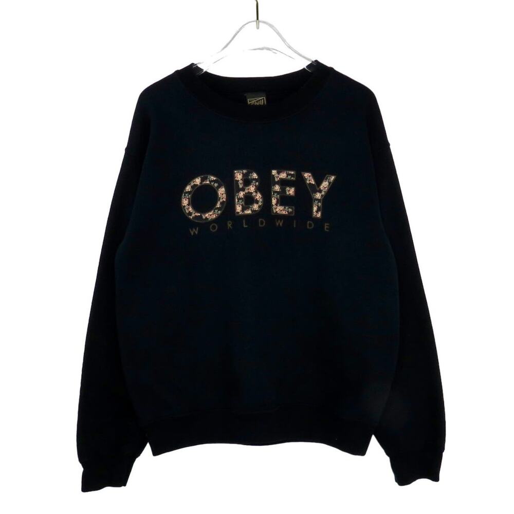 Obey Black Floral Letter Crewneck Pullover Sweatshirt Floral Small